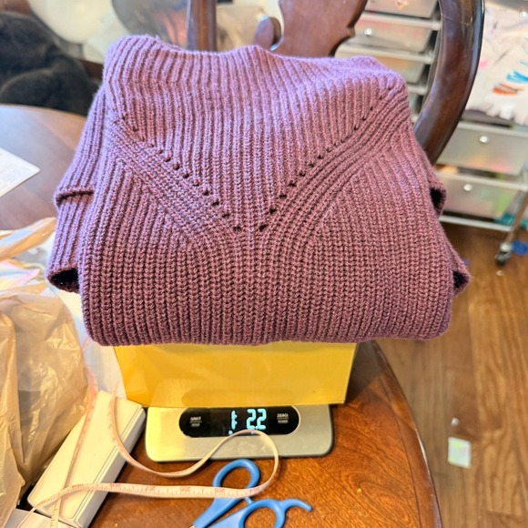 Pact Organic Cotton Size S Women's Fisherman Knit Tunic Sweater Mock Neck Purple - Picture 13 of 13